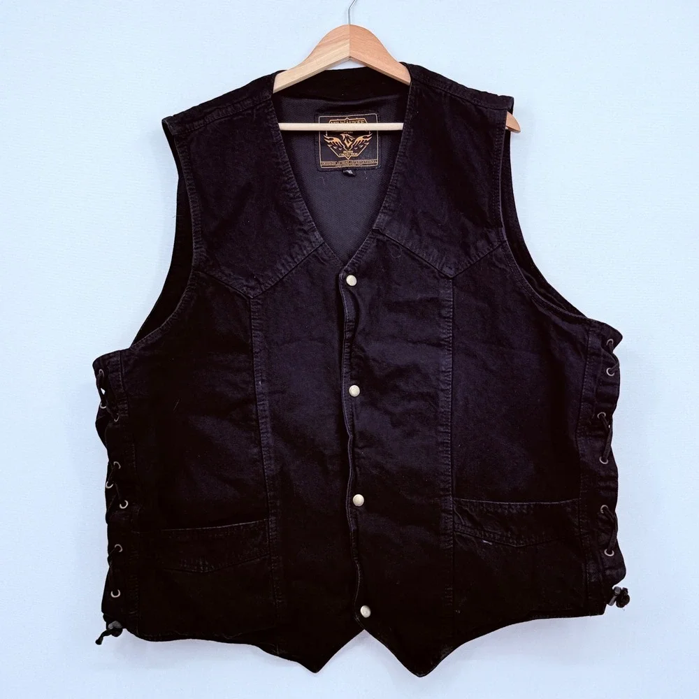 Milwaukee Performance Vest Mens 4XL Black Denim Side Lace Biker Concealed Carry